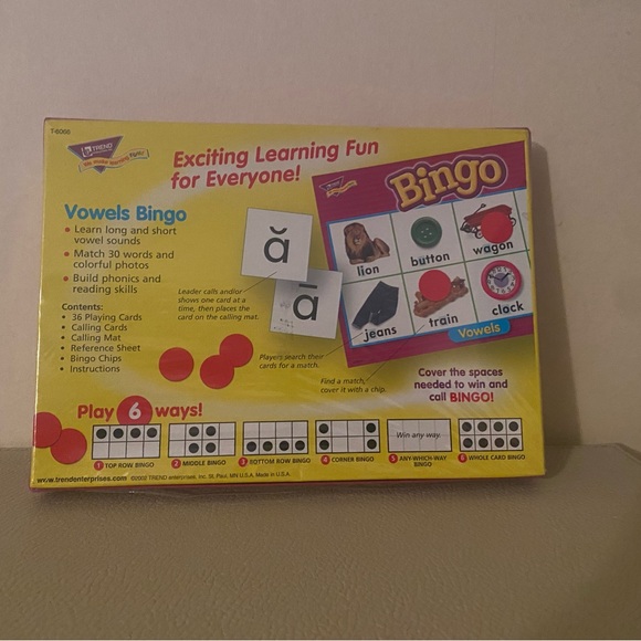 Brand new in box Trend vowel bingo for ages 7 and up - Picture 2 of 2